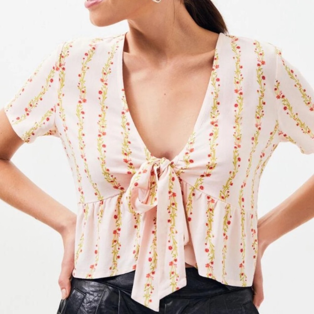 Pink floral tie top